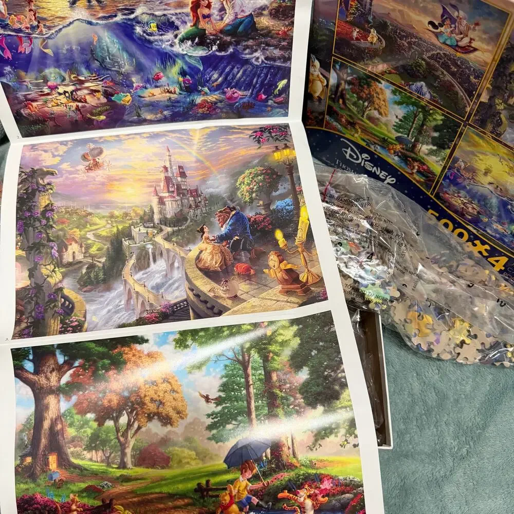 New Opened Box Thomas Kinkade Disney 4 in 1 Puzzle Set